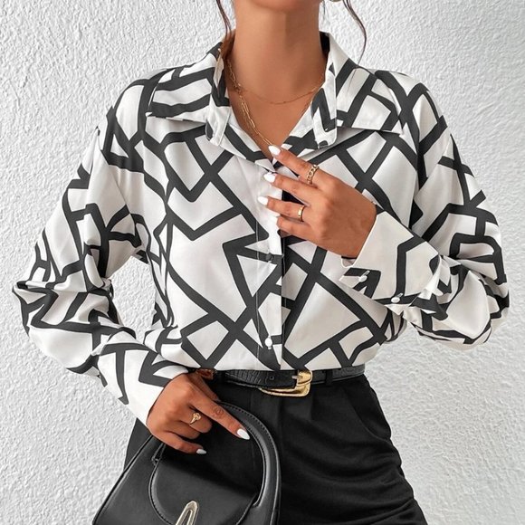 All Over Print Drop Shoulder High Low Hem Shirt blouse - Picture 3 of 4